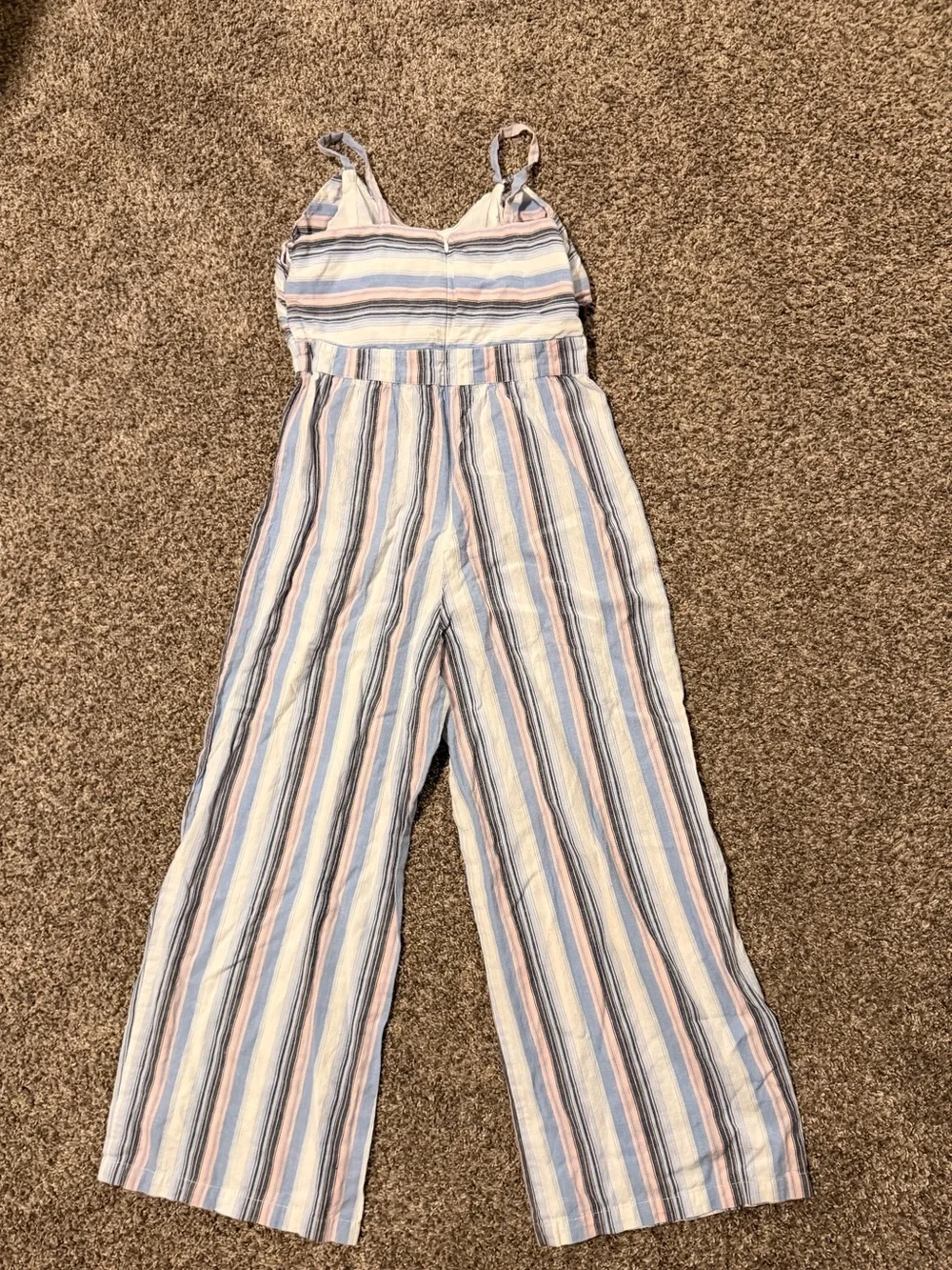 Rare Editions Pastel Striped Tie-Front Jumpsuit - Blue, Pink, Cream, Gray